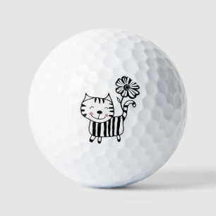 Balles De Golf Minimalist Cute Cat with Flower on Tail Decorative