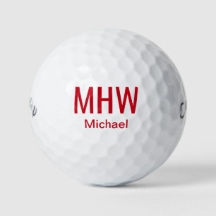 Balles De Golf Moderne Monogramme Rouge