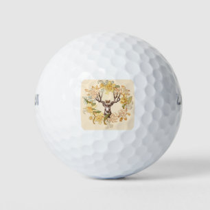 Balles De Golf Moderne Vintage cerf fleur rose rustique