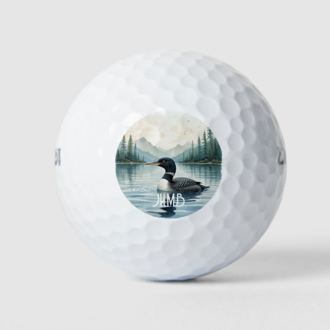 Balles De Golf Monogram Common Loon Bird Nature Animal (Devant)