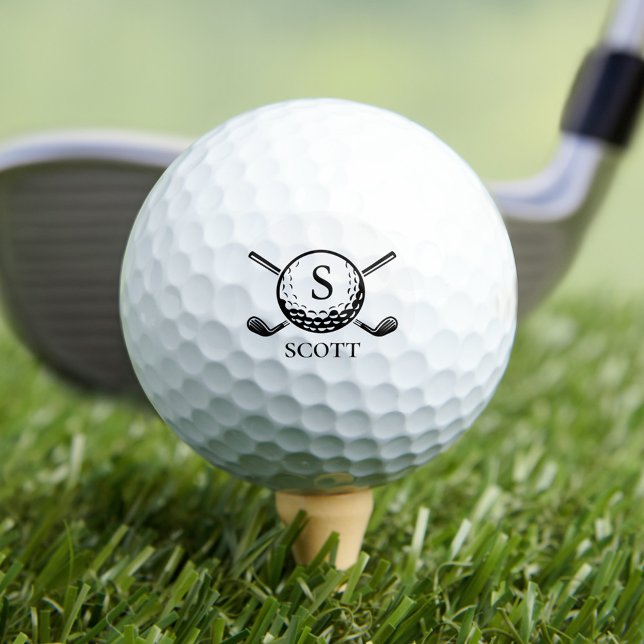 Balles De Golf Monogram Name Golf Club Classic Black White  (Créateur téléchargé)