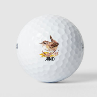 Balles De Golf Monogram Watercolor Wren Bird Nature, Wildlife