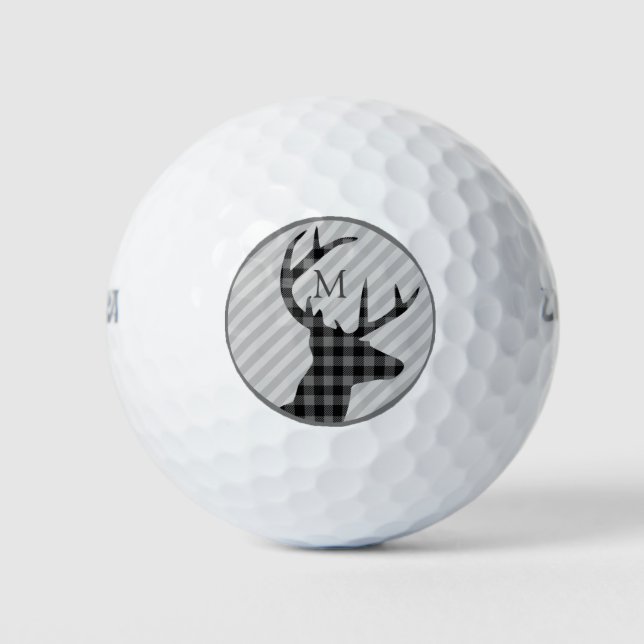 Balles De Golf Monogramme à rayures grises et cerfs plaqué tendan (Devant)