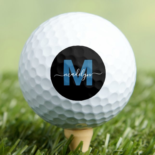 Balles De Golf Monogramme bleu moderne Nom Initiales Personnalisé (Modern Blue Monogram Name Initials Personalized Golf Balls)