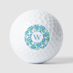 Balles De Golf Monogramme Bleu Tropical Floral