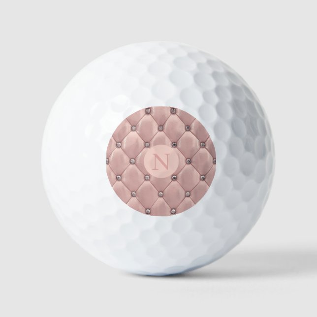 Balles De Golf Monogramme Blush Pink Satin Élégant Chic Metallic (Recto)