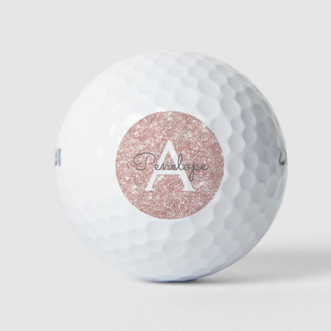 Balles De Golf Monogramme brillant Rose étincelant or (Devant)