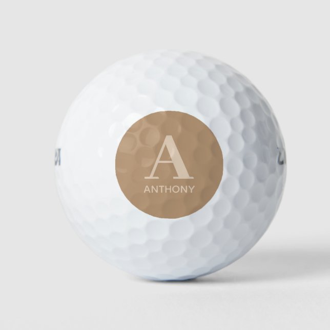Balles De Golf Monogramme Brown moderne Beige Nom Mens (Devant)