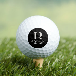 Balles De Golf Monogramme classique élégant Initiale et Nom Noir
