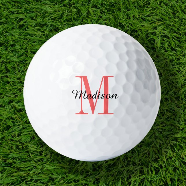 Balles De Golf Monogramme corail initial et nom personnalisé (Créateur téléchargé)