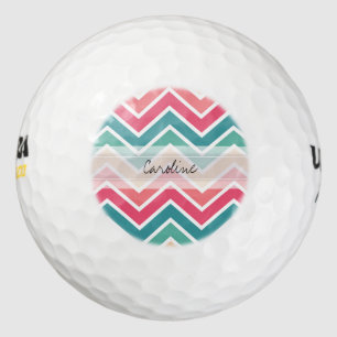 Balles De Golf Monogramme Cyan Peach Reds Motif géométrique Chevr