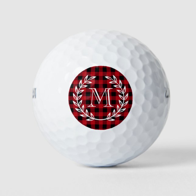 Balles De Golf Monogramme de Buffalo Plaid (Devant)