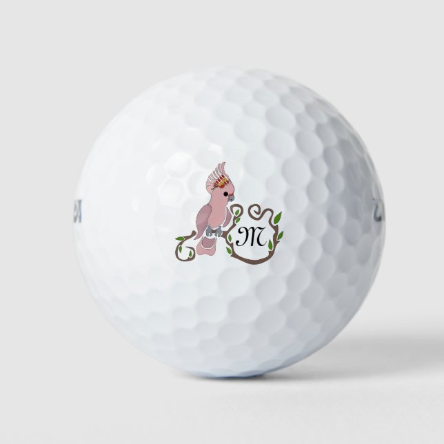 Balles De Golf Monogramme de Cockatoo rose Whimsical (Devant)