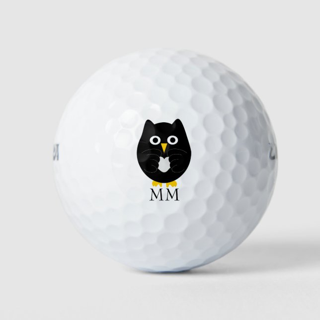 Balles De Golf Monogramme de conception de la Chouette noire (Devant)