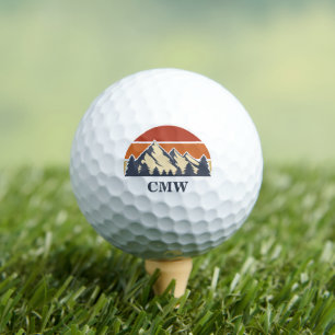 Balles De Golf Monogramme de coucher de soleil sur la montagne pe
