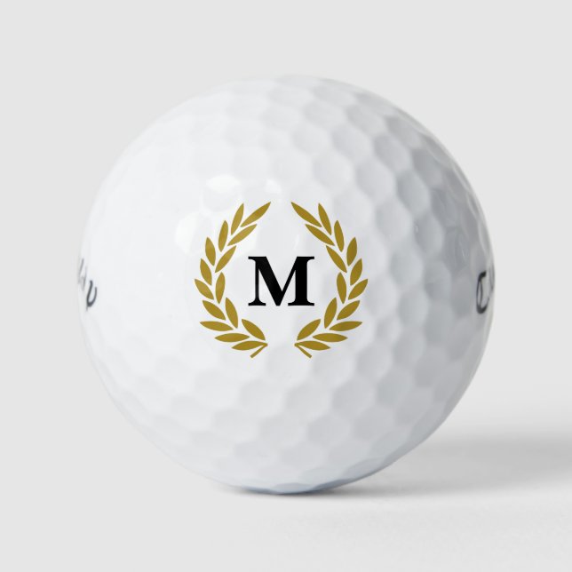 Balles De Golf monogramme de couronne de laurier en or (Devant)