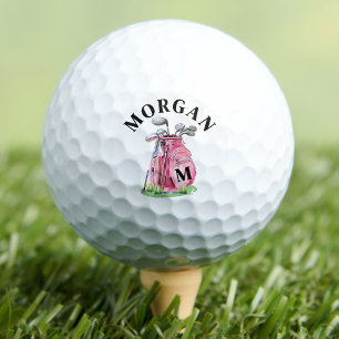 Balles De Golf Monogramme de nom initial rose