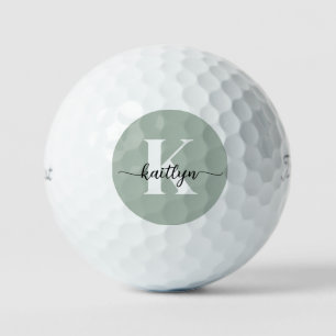 Balles De Golf Monogramme de script vert sauge