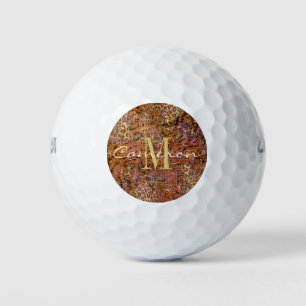 Balles De Golf Monogramme d'or initial et nom sur la peau léopard