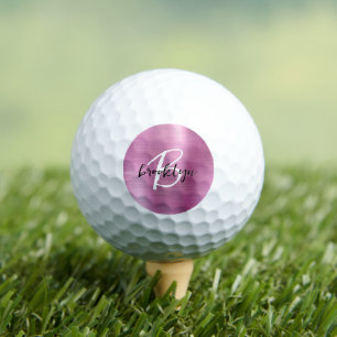 Balles De Golf Monogramme écriture noire et blanche sur métal bro