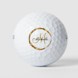 Balles De Golf Monogramme élégant et nom Golden Circle