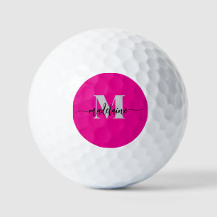 Balles De Golf Monogramme élégant rose noir personnel