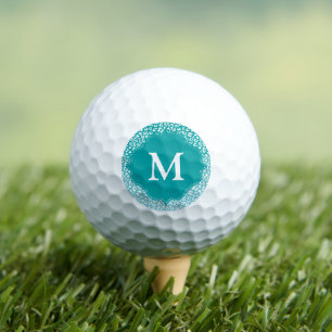 Balles De Golf Monogramme Empreinte de léopard Turquoise