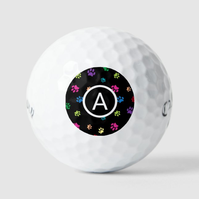 Balles De Golf Monogramme Empreintes de pattes peints de couleur (Recto)