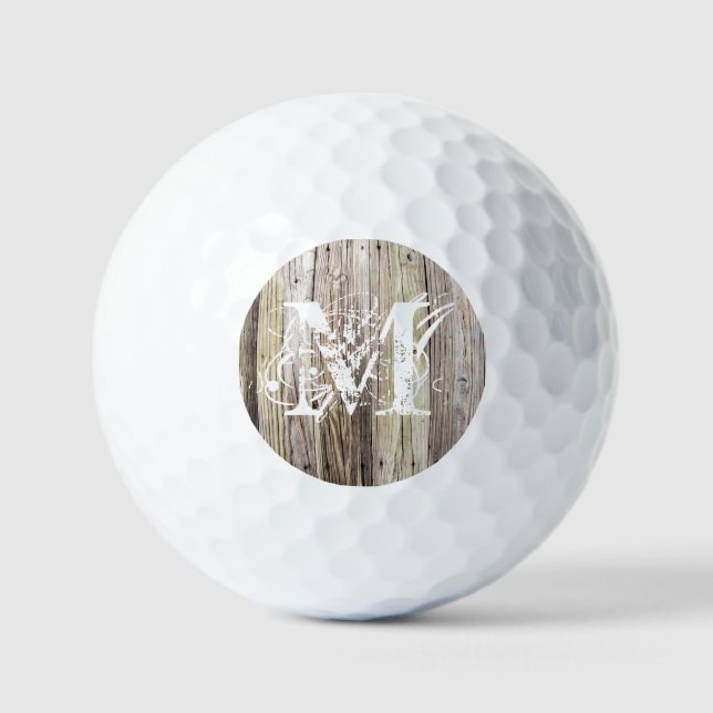 Balles De Golf Monogramme en bois rustique (Recto)
