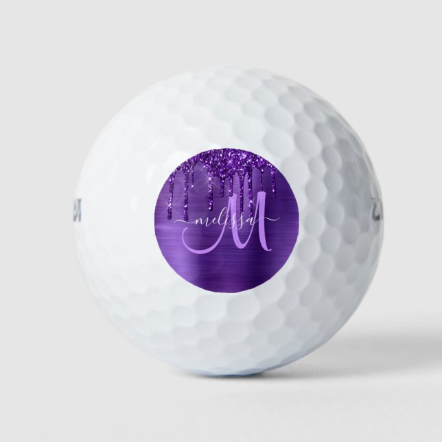 Balles De Golf Monogramme en métal brosse à Parties scintillant à (Devant)