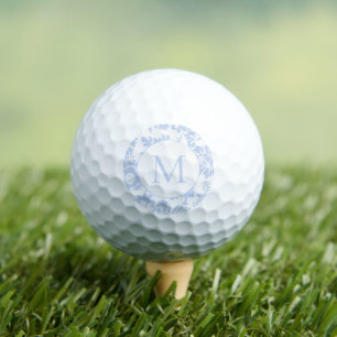 Balles De Golf Monogramme floral bleu élégant