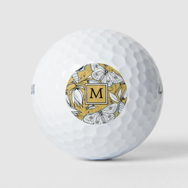 Balles De Golf Monogramme floral de papillon jaune féminin (Devant)
