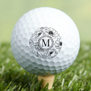 Balles De Golf Monogramme floral noir blanc