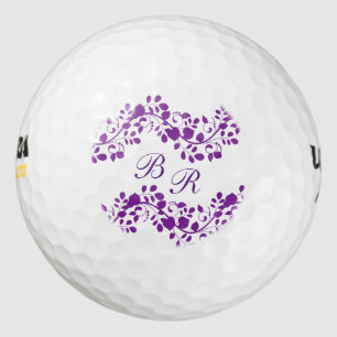 Balles De Golf Monogramme floral pourpre de dames