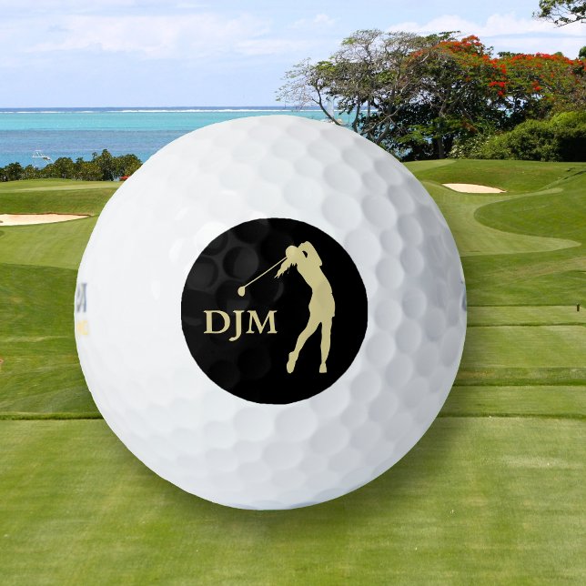 Balles De Golf Monogramme Gold Silhouette Femme Golfer (Créateur téléchargé)