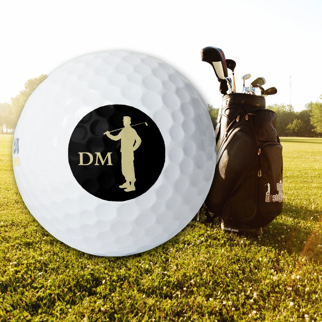Balles De Golf Monogramme Gold Silhouette Vieux Temps Golfeur (Créateur téléchargé)