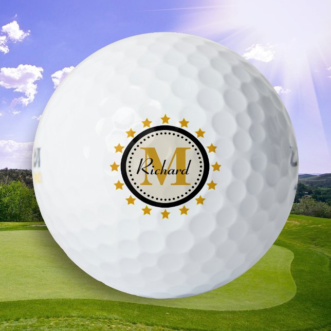 Balles De Golf Monogramme Gold Stars (Créateur téléchargé)