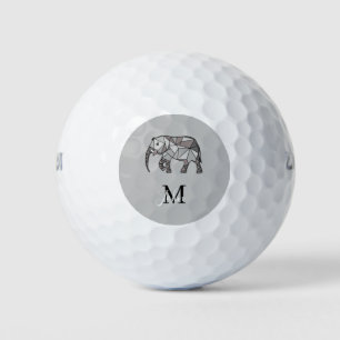 Balles De Golf Monogramme Graphique mignon Eléphant Noir personna