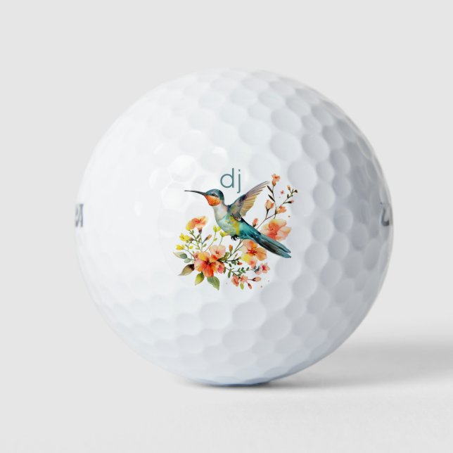 Balles De Golf Monogramme illustrant l'aquarelle des colibris (Devant)