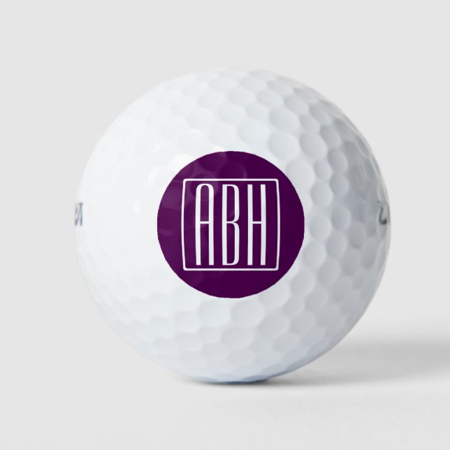 Balles De Golf Monogramme initial | Blanc Sur Violet Profond (Devant)
