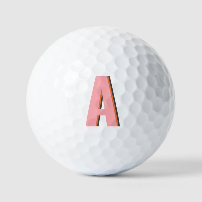 Balles De Golf Monogramme Initial en Typographie Rétro Rose et Or (Recto)