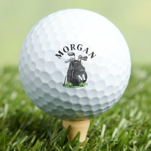 Balles De Golf Monogramme Initial Nom Noir Et Blanc