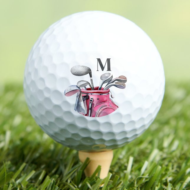 Balles De Golf Monogramme Initial Rose (Pink Initial Monogram Golf Balls)
