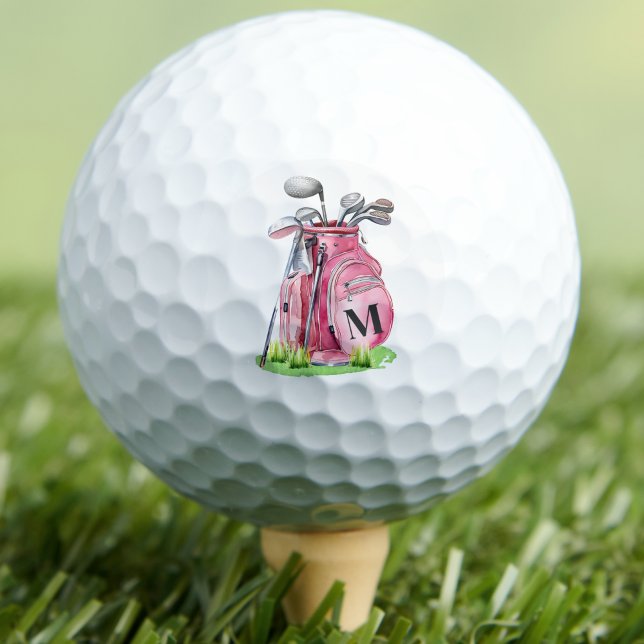Balles De Golf Monogramme initial rose (Pink Initial Monogram Golf Balls)