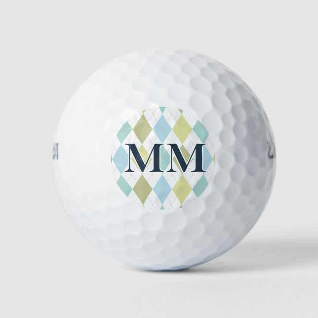 Balles De Golf Monogramme Initiale Bleu et Vert  (Devant)