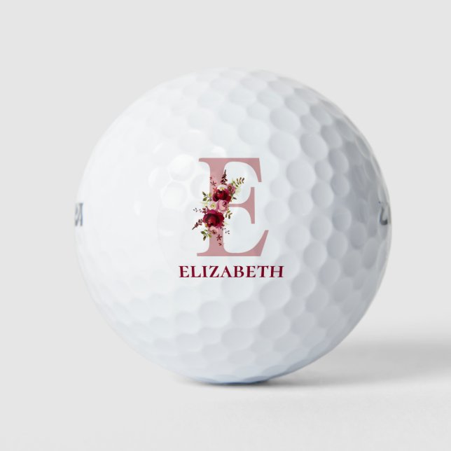 Balles De Golf Monogramme Initiale E Florale Rose Pâle (Devant)