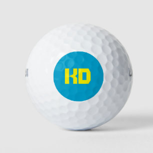 Balles De Golf Monogramme Jaune Personnalisé Simple Élégant Bleu