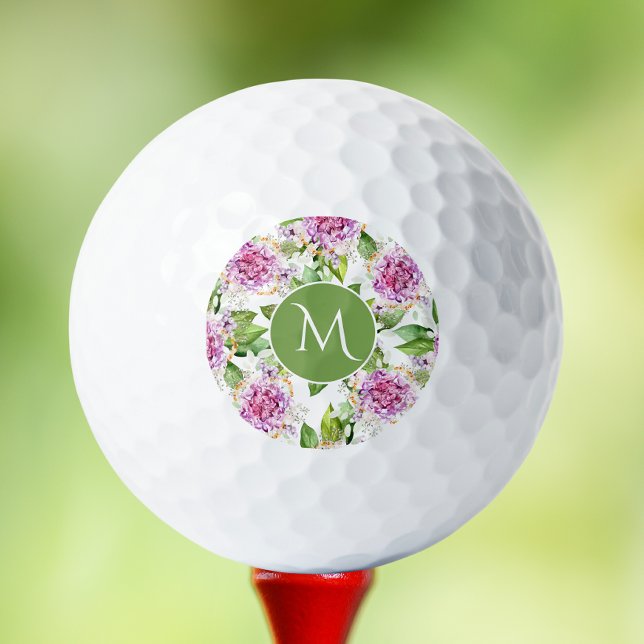Balles De Golf Monogramme Joli violet vert Aquarelle Florale (Créateur téléchargé)