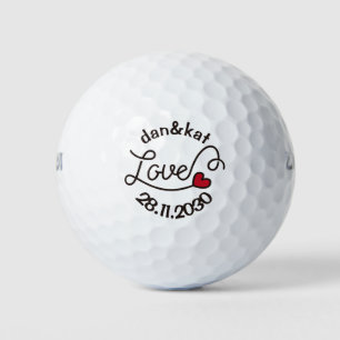 Balles De Golf Monogramme Love Modern Typography Art Red Heart
