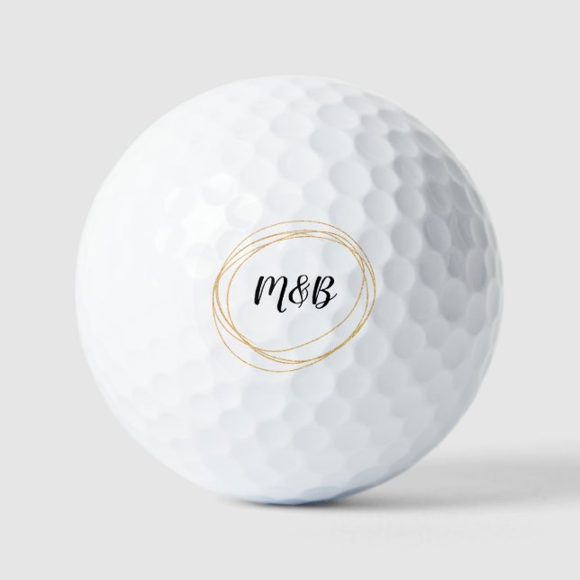 Balles De Golf Monogramme mariage avec thème noir et or (Recto)